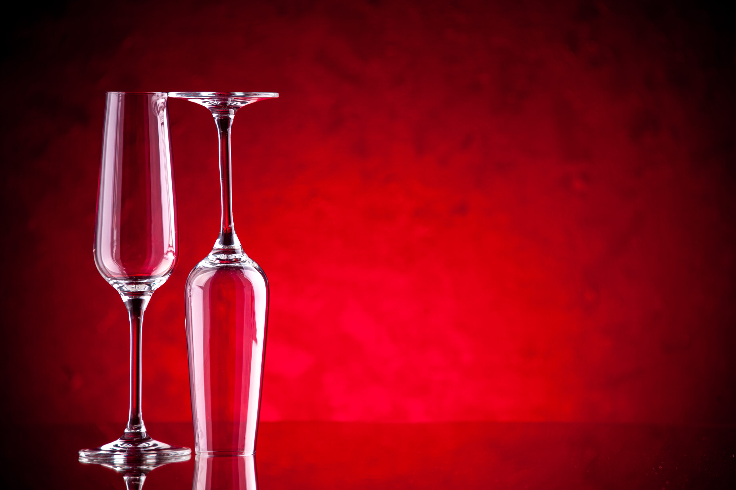 front view wine glasses one is upside down